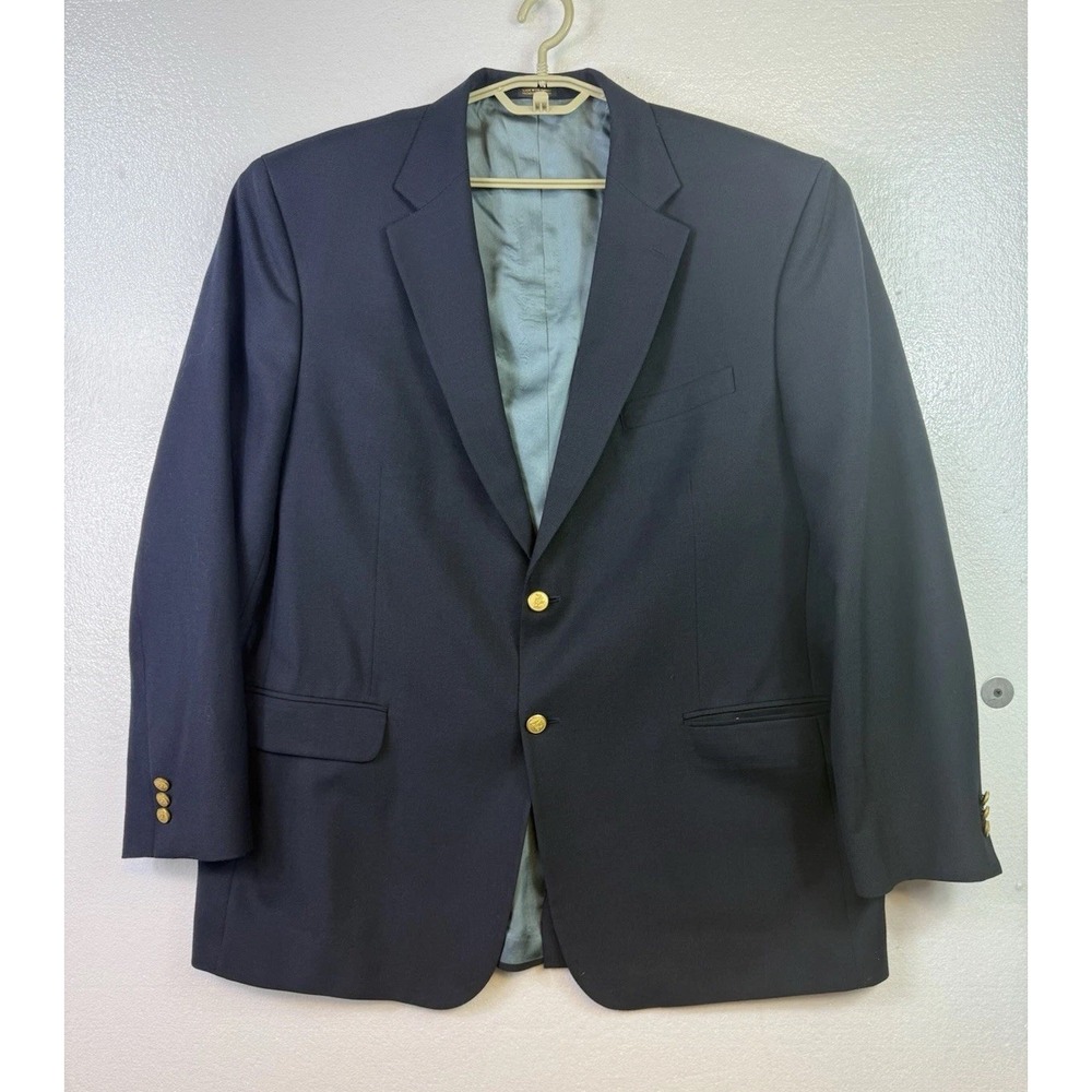 Stafford Jacket Mens 48L Blue Blazer Gold Buttons Wool Sport Coat Preppy